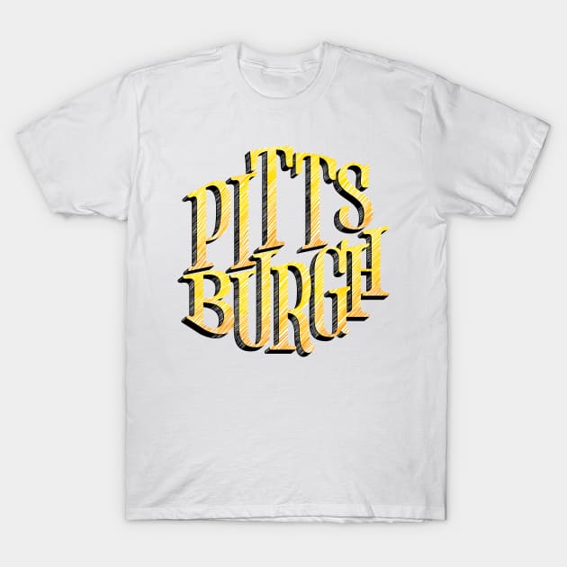 Pittsburgh PA Black and Yellow Lettering Design T-Shirt by polliadesign